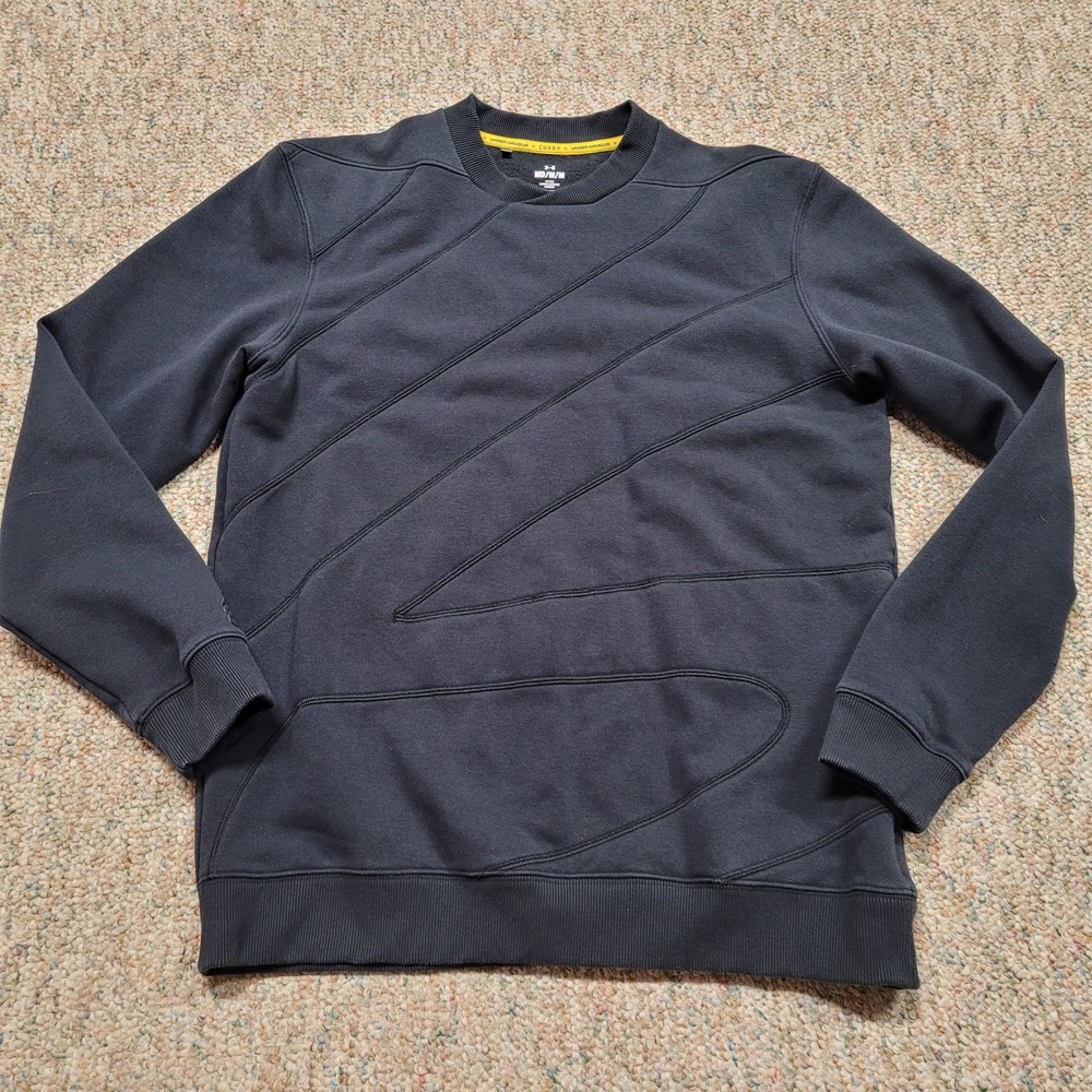 Under Armour Curry Sweatshirt Mens Medium Black Diagonal Stitch Fitted Fleece